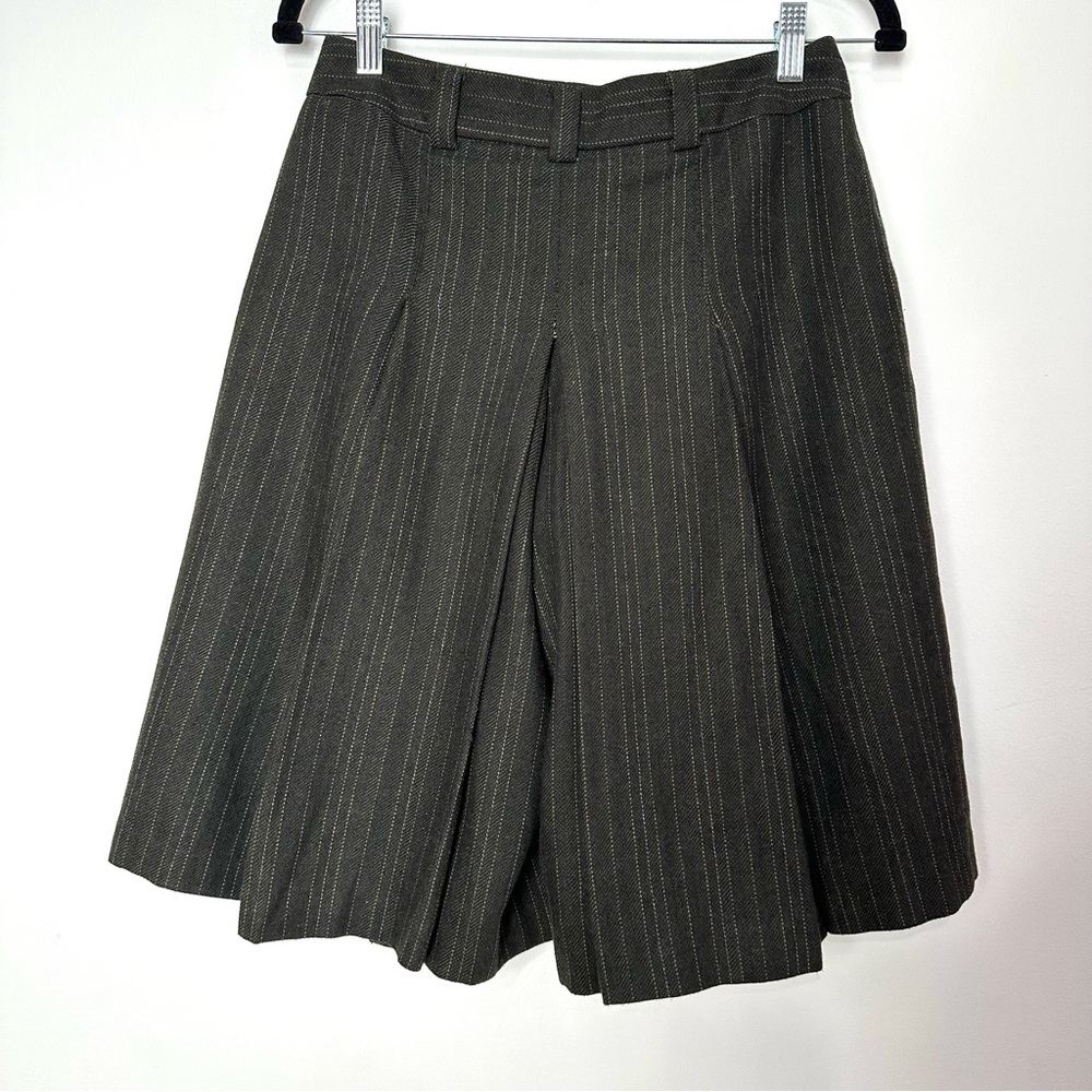 Vintage Wool Pin Striped Pleated Culottes Gaucho Pants Wide Leg Feminine Career - Picture 7 of 10